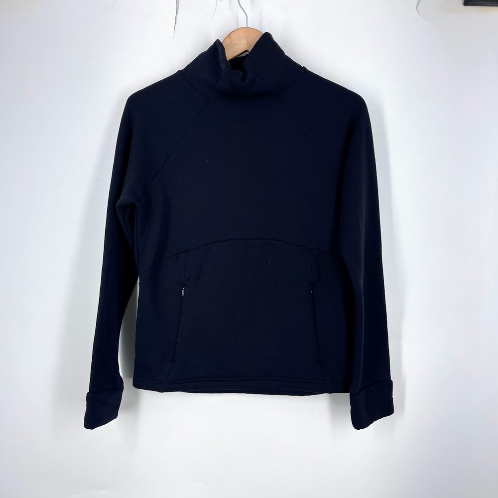 Athleta Altitude Funnel Neck Top Black Fleece Lined Pullover XS 510374-00